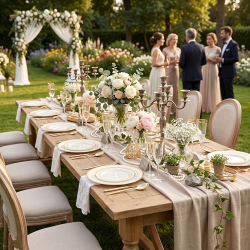U-QE 100pcs Ivory Plastic Plates for Party - Ivory Gold Plastic Plates - Image 4