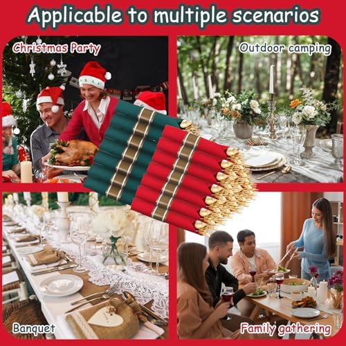 Supernal 240pcs Pre Rolled Plastic Silverware with Red and Green Napkins - Image 6