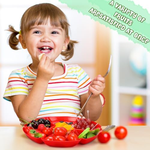 Zhehao 6 Pcs Plastic Divided Serving Trays with 60 Pcs Disposable Fork, 7 Compartments Round Chip Dip Plate, Petal Shape Platter, 10.6'' Snacks Serving Dish for Party Candy Nuts Fruits (Warm Color) - Image 4