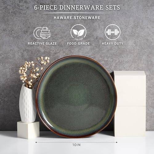 HaWare Stoneware Dinner Plates Set of 6, 10" Heavy Duty Ceramic Plates, Reactive Glaze Dinnerware for Home Restaurant, Chip and Scratch Resistant, Microwave and Dishwasher Safe, Reactive Moss Green - Image 2
