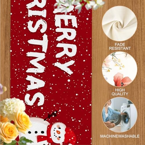 ANNA QUEEN Christmas Table Runner and Placemats Set of 6, 13"x72" Table Runner with 12"x18" Placemats, Holiday Dining Decor with Snowman & Tree Pattern in Red - Image 4