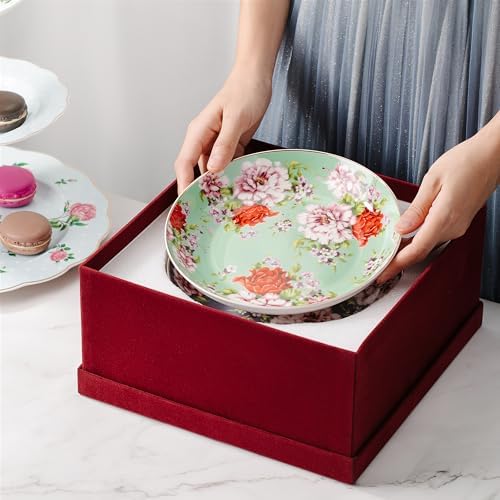 BTaT- Ceramic Floral Dessert Plates, Set of 6, 8 Inch, Assorted Colors with Golden Rim, Deep Porcelain Floral Plates with Gift Box, Dishwasher Safe - Image 4