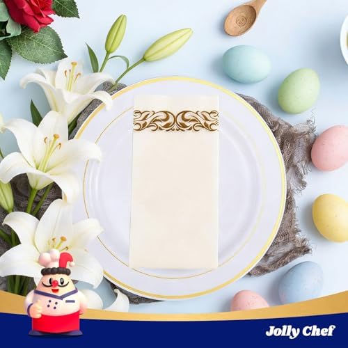 100 Gold and White Disposable Hand Towels, Paper Guest Towels for Parties - Image 3