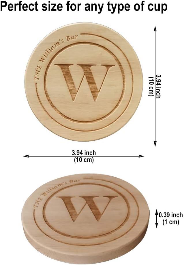 Personalized Wooden Coasters, Custom Engraved Monogram Coasters, Great Gifts for Relatives, Friends or Yourself (Set of 4)