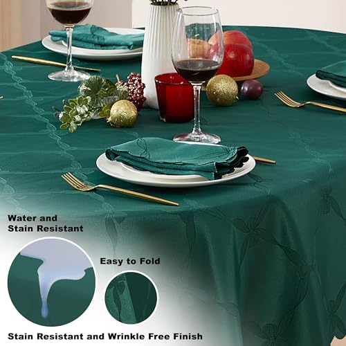 Newbridge Square Napkin, Set of 4 Napkins, Ribbons and Bows Damask, Wrinkle and Stain Resistant Square Napkins, Holiday Evergreen - Image 3