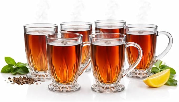 B Unique Clear Drinking Glasses Set of 6 | 285 mL Premium Glass Cups for Water, Juice, Tea & Cold Drinks | Durable, Modern Design, Dishwasher-Safe Drinkware Set