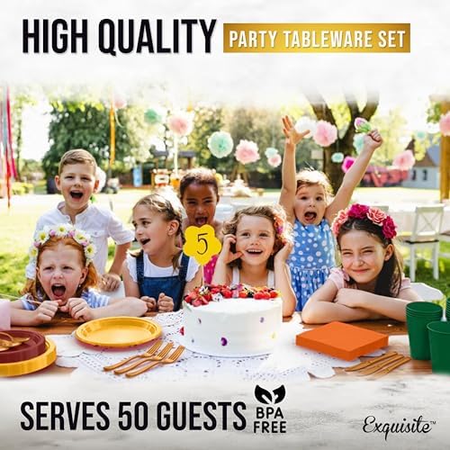 Exquisite 350 Pcs Thanksgiving Plastic Plates For Party, Thanksgiving Disposable Plates Set, 50 Of Each 9" Dinner Plate Set, 7" Dessert Plate, Cups, Napkins & Cutlery Plastic Dinnerware - Image 5