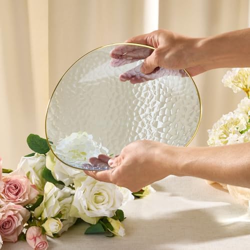 realluck 100Pcs Clear Blue Plastic Plates with Gold Rim - Image 5