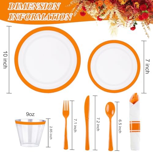 I00000 210 Pcs Clear Orange Plastic Dinnerware Set, Fancy Disposable Plates - Image 5