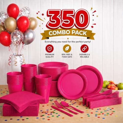 Exquisite 350 Pcs Hot Pink Plates and Napkins Party Supplies Plate Sets - Image 2