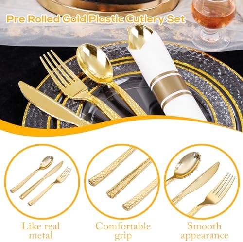 400PCS Gold Wrapped Silverware Set Disposable Hammered for Weddings - Image 3