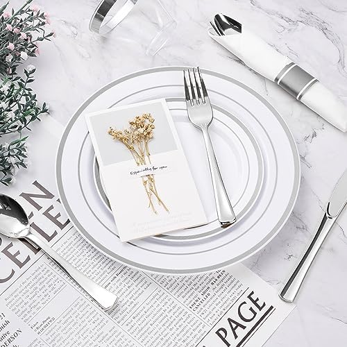 BESTVIP 875 Piece Silver Plastic Dinnerware Set for 125 Guests - Image 5