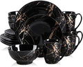 LOVECASA Black Plates and Bowls Sets for 4, Porcelain Dinnerware Sets 16 Piece Gold Splash Glaze Ceramic Dish Set, Round Dinner Set with Mugs, Dishwasher Microwave Safe by LOVECASA