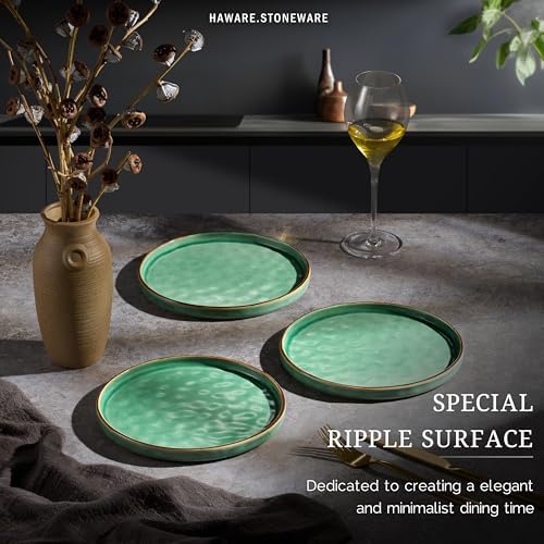 HaWare Stoneware Plates Set of 6, 7.9" Salad Plates, Reactive Glaze Ripple Ceramic Dish Set for Appetizer, Dessert, Scratch Resistant, Small Dinner Plate, Microwave and Dishwasher Safe, Reactive Green - Image 3