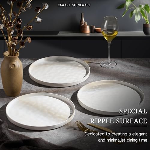 HaWare Stoneware Dinner Plates Set of 6, 10" Heavy Duty Ceramic Plate, Reactive Glaze Ripple Dinnerware for Home Restaurant, Chip and Scratch Resistant, Microwave and Dishwasher Safe, Speckled White - Image 3