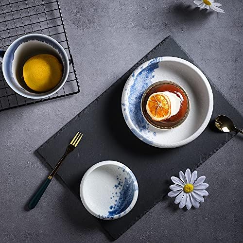 Uaral Salad Plate Stone Plates Appetizer Plates Portion Plate Japanese Serving Dishes Set of 4, 5.5 inch(Blue Stone Texture) - Image 2