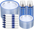 N9R 350PCS Plastic Plates Set Clear & Blue for Pool & Beach Parties by N9RTABLEWARE