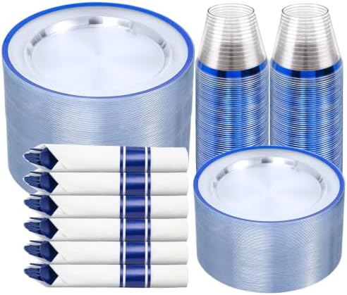 N9R 350PCS Plastic Plates Set Clear & Blue for Pool & Beach Parties by N9RTABLEWARE