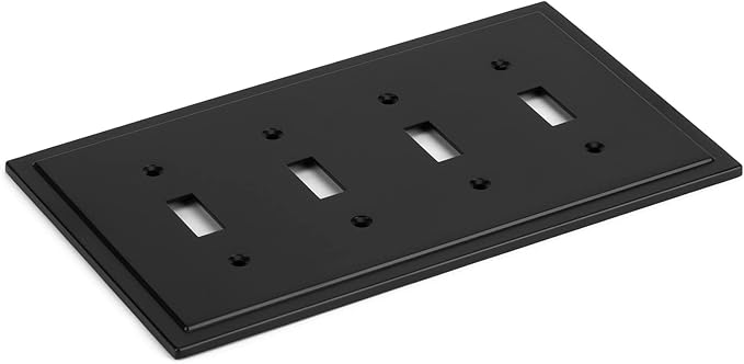 Henne Bery Modern Edge Decorative Wall Plate Switch Plate Outlet Cover, Durable Solid Zinc Alloy (Quad Toggle, Matte Black)