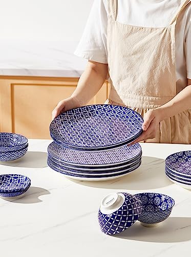 Metahom 10" Dinner Plates Set of 6, Ceramic Serving Plates, Blue & White - Image 6