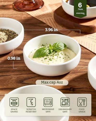 famiware Ceramic Soy Sauce Dish, 4oz Dipping Bowls Set of 6, Matte White - Image 5