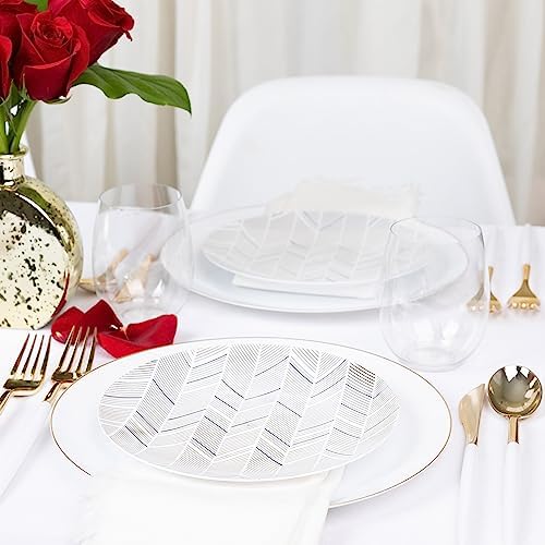PLASTICPRO 64 Pack Elegant Disposable Plastic Plates Combo Set Includes 32 Dinner Plates and 32 Salad Plates Heavy Duty Fancy Party Plates Gold and Black Zig Zag Design - Image 4