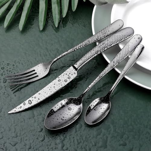 Hammered Black Silverware Set, OGORI 24-Piece 18/10 Stainless Steel Flatware Set, Service of 6 - Image 4