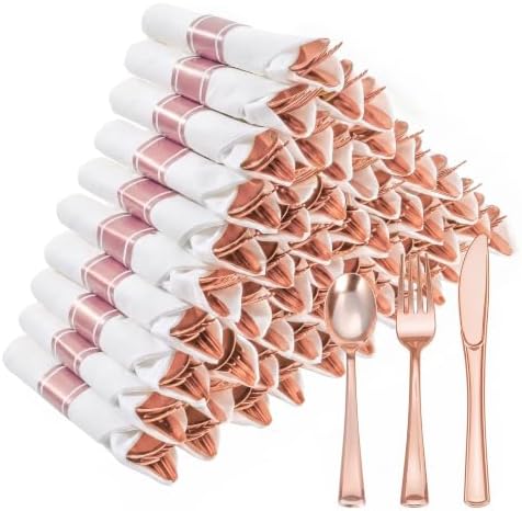 Goodluck 50 Pack Pre Rolled Rose Gold Plastic Silverware by GoodLuck