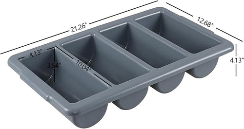 4 Pack Plastic Commercial Cutlery Bin, 4 Compartment Commercial Silverware Bin, Gray