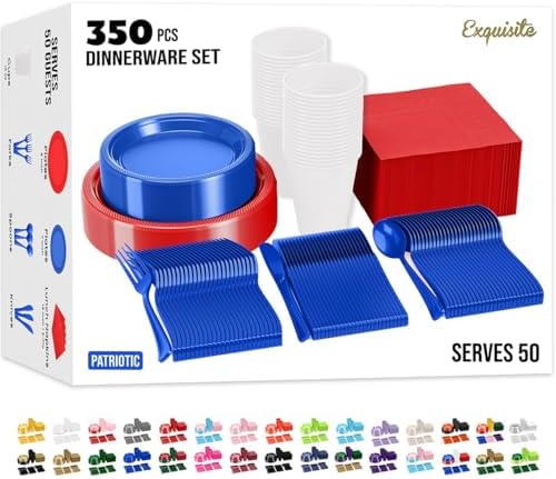 Exquisite 350 Pcs Patriotic Plates and Napkins Party Supplies Plate Sets by Exquisite