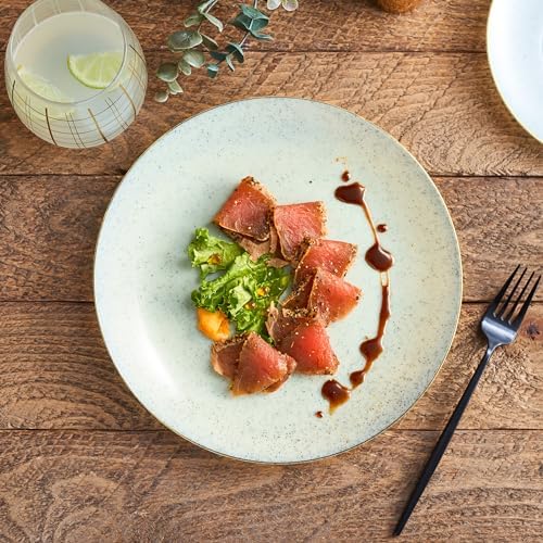 PLASTICPRO 128 Pack Elegant Disposable Plastic Plates Combo Set Bulk Pack Includes 64 Dinner Plates and 64 Salad Plates Heavy Duty Fancy Party Plates Green Granite Plates with Gold rim - Image 5