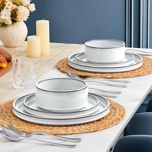 LIANYU Plates and Bowls Set for 8, 24 Piece Stoneware Dinnerware Sets - Image 3