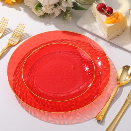 150 Pcs Red Plastic Dinnerware Set, Disposable Plates for 25 Guests - Image 4
