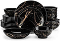 LOVECASA Plates and Bowls Sets for 6, 24 Pieces Porcelain Dinnerware Sets, Black and Gold Dish Set Gold Splash Dishware Sets, Dishwasher Microwave Safe by LOVECASA