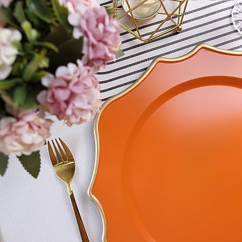 Orange Chargers for Dinner Plates, 13 Inch Scalloped Plastic Decorative Table Charge Service Plates Set of 6 for Wedding, Holiday, Thanksgivng, Christmas - Image 6
