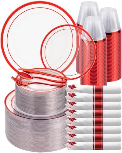 Goodluck 700 Pcs Red Plates and Napkins Party Supplies, Clear Plastic Plate by GoodLuck