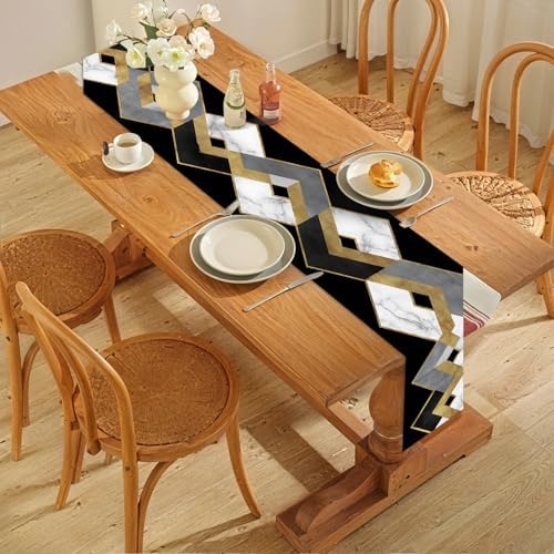 ANNA QUEEN Modern Black and Gold Marble Table Runner and Placemats Set of 6, 13"x72" Table Runner with 12"x18" Placemats, Geometric Luxury Dining Table Decor for 4 to 6 People - Image 5