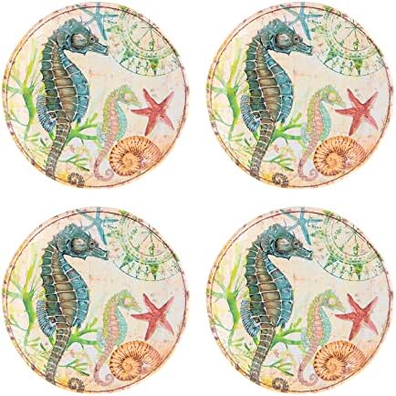 UP UPware Seahorse Melamine Round Dessert Plates, Small Serving Plates, for Appetizer, Snacks, and Side Dishes, Multicolor, 6 Inch, Set of 4 by UPware