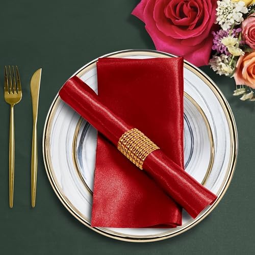 Red Satin Napkins and Napkin Rings Set, 100 Pack, 12 x 12 Inch - Image 5