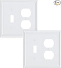 2-Pack Combo Toggle/Duplex Light Switch Cover Plate, Pure White Wall Outlet Cover Plate, Decorative Wall Receptacle Cover for Electrical Outlets, Light Switch, Durable Solid Zinc Alloy