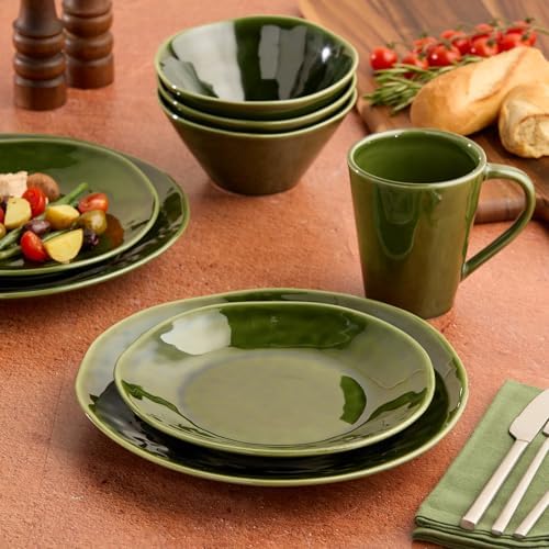 Verde 9-Inch Stoneware Salad Plate Set of 4 - Deep Green Tones with Textured Surface, Perfect for Salads, Appetizers, and Complements Olivia Collection - Image 6