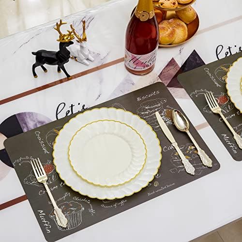 Lullaby 60PCS Ivory Scalloped Plastic Plate with Gold Rim for Party Wedding - Image 3