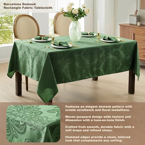 Newbridge Barcelona Damask Fabric Tablecloth, 52 x 70 Inch Rectangle, Hunter Green – No Iron, Soil Resistant Table Cover for Dining, Parties and Holidays - Image 3