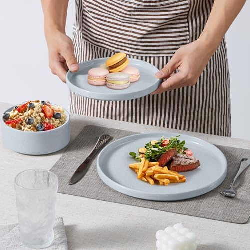 E-far 6-Piece Stoneware Dinnerware Sets, Plates and Bowls Set for 2, Gray - Image 4