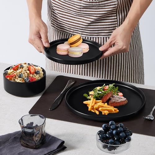 E-far 6-Piece Stoneware Dinnerware Sets, Black Plates and Bowls Set for 2 - Image 4