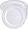 bUCLA 100Pieces Silver Rim Plastic Plates - 7.5inch Silver Salad/Dessert Plates Disposable - Ideal for Weddings, Parties & Christmas
