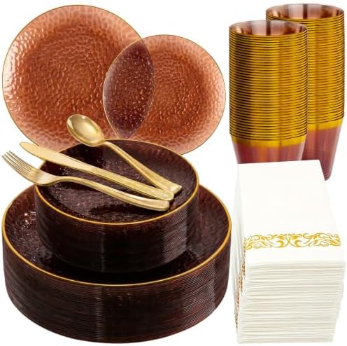 DaYammi 175PCS Amber Plastic Dinnerware Set for 25 Guests by DaYammiwillaccompanyyou