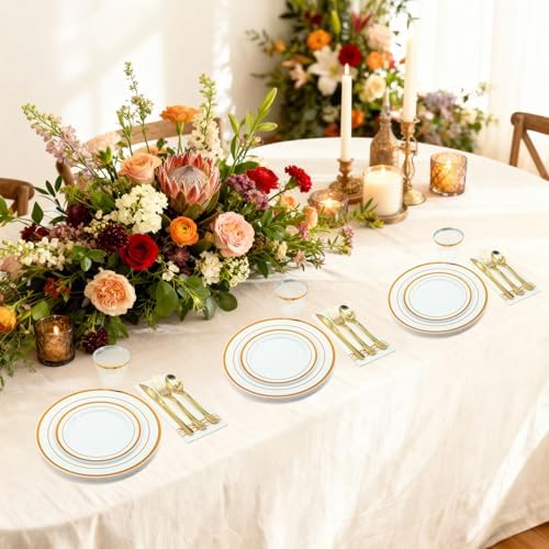 AIRE Gold White Plastic Plates Set, 175PCS Disposable Dinnerware for 25 - Image 6