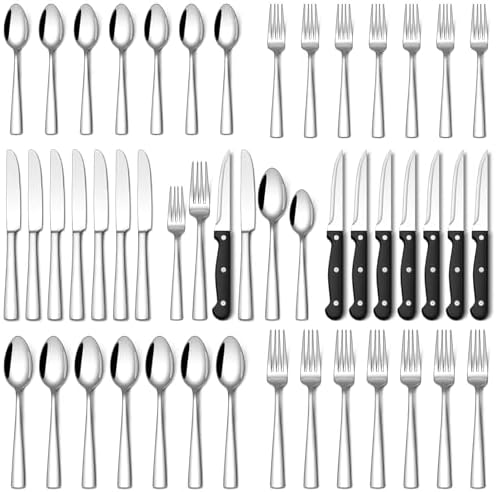 Stapava 36-Piece Silverware Set with Steak Knives, Food-Grade Stainless Steel Flatware Set for 6 Mirror Polished Cutlery Utensil Sets Include Dinner Knives Spoons and Forks Set Dishwasher Safe by StapavaSilverwareSet