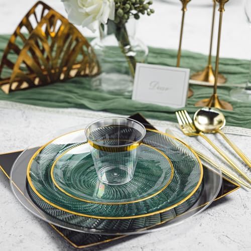 N9R 180PCS Green Plastic Plates Gold Rim, Disposable Party Dinnerware Set - Image 4